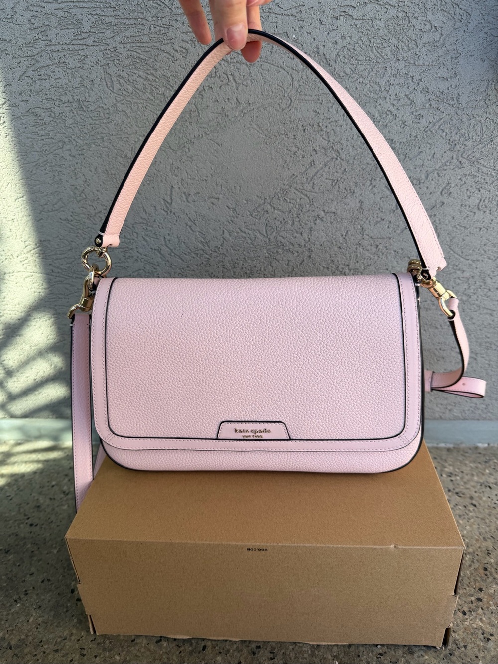 Kate Spade Hudson Flap Shoulder Bag Pink Pebbled Leather Convertible Crossbody